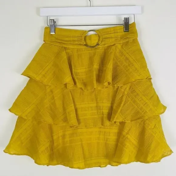 Tularosa Tiered Mini Skirt With Ring Design Yellow Size Small - Picture 3 of 8
